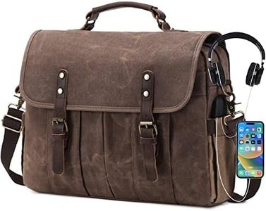 NerIion Messenger Bag for Men 15.6 Inch Vintage Canvas Genuine Leather Briefcase for Men Laptop Bag Satchel Shoulder Bag, Brown