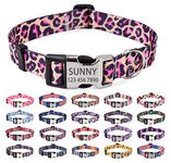 Mihqy Personalized Dog Collars, Customized Dog Collar with Name and Phone Number, Multiple Patterns & 4 Sizes Floral Geometry Dog Collar for Puppy Small Medium Large Dogs(Pink Leopard,XS)