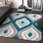 TAUKIR CARPETS Handmade 3D Edge Collection Super Soft Microfiber & Polyester Silk Touch Rugs, Size 4x6,feet Color, Teal-Beige