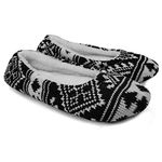 Ofoot Women's Cashmere Cable Knit Ballerina Slippers,Cotton Velvet Lined Indoor House Shoes,Soft Plush Flat with Snowflake Patterns Black 3/4 UK