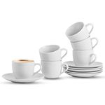 GOURMEX 8oz Ceramic White Cappuccino Cups and Saucers | Coffee Sets for Serving Hot Tea, Latte | 12 Piece Espresso Cups and Saucer Set | Microwave Dishwasher Safe (8 OZ)