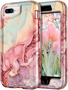 CASEFIV for iPhone 8 Plus Case, iPhone 7 Plus Case, iPhone 6 Plus Case, iPhone 6s Plus Case, Marble Heavy Duty Shockproof Full Body Hard PC+Soft Silicone Drop Protective Women Girls Case, Rose Gold