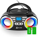 KLIM B3 Portable CD Player - New 2023 - FM Radio CD MP3 Bluetooth AUX USB RGB Lights - CD Boombox - Wired and Wireless Mode with Rechargeable Batteries - Upgraded CD Laser Lens - Digital EQ - Black