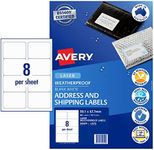 Avery Weatherproof A4 Labels for Laser Printers - Printable Packaging, Shipping & Address Labels - Mailing Stickers - Small Business Supplies - 99.1 x 67.7 mm, 80 Labels / 10 Sheets (959409 / L7070)