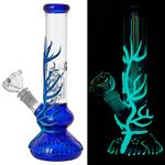 RORA 10inch Tall Fluorescence Glass Bong Cool Recycle Glass Illuminate Bongs Water Pipe with 14mm Downstem Bowl (Blue)