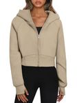 Oyamiki Women Crewneck Sweatshirt Zip Up Hoodie Hooded Cropped Sweater Long Sleeve Tops Khaki L