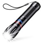 Blukar LED Torch Rechargeable, 2000L Super Bright Flashlight with 5 Modes,Adjustable Focus,Water Resistant,Lightweight Handheld Torch for Camping, Running, Dog Walking, Power Cut, Emergency etc-Black