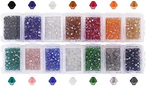 Handi Stitch Cuentas de Cristal Facetadas 4 mm Bicono con Caja de Almacenaje (Pack de 1400) 14 Colores Variados - Abalorios Cristal para Manualidades, Brazalete y Collares