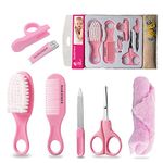 Majestique Baby Grooming Set - Baby Hair Brush, Comb, Nail Clipper, Nail File and Soft Baby Towel, Baby Products for New Born Baby Gifts Toddlers Infant Girl Boys Keep Clean (7 in 1 Pink)