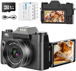 Digital Camera - 4K AutoFocus with 16X Digital Zoom 56MP - Vlogging Camera for YouTube with 3.0 Inch 180° Rotation Flip Screen Compact Camera for Beginners Adults with 32GB Micro SD Card & 2 Batteries