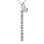 S925 Sterling Silver Engraved Bar Necklace for Women Jewelry Birthday Gift, Sterling Silver, Cubic Zirconia