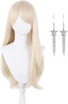 SPORTBANG Long Blonde Cosplay Wig for Women with Earrings Synthetic Wigs for Cowgirl Costume Party Daily Wear Halloween