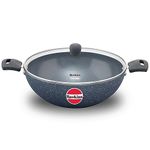 Hawkins Ceramic Nonstick 5 Litre Deep Kadhai, Induction Deep Fry Pan with Glass Lid, Granite Kadai (ICK50G)