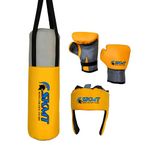 SKMT NEVER LOSE UNTIL YOU WIN - Kids Boxing kit Yellow (Filled Punching Bag, Gloves and Headgear, Age 7-12 Years)