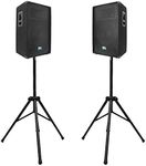 Seismic Audio - Pair of 15" PA DJ Speakers with Two Tripod Speaker Stands PRO Audio - Band, Bar, Wedding