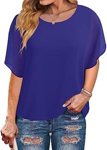 IN'VOLAND Plus Size Women Chiffon Blouse Batwing Sleeve Tops Scoop Neck Tunic Shirts Royal Blue