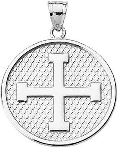 Claddagh Gold Religious Jewelry Engravable Greek Cross Pendant Necklace in Sterling Silver