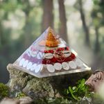 Original Crystal Laxmi Pyramid - Crystal Pyramid with Rudraksha Shree Yantra Original Gomati Chakra White Kauri and Ratti Seeds for Vastu Money Wealth Good Luck and Prosperity - 3.5 Inch