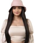 AMONE Long Synthetic Hair Extension with Adjustable Bucket Cap – Highlighted Golden-Brown Hairpiece for Women & Girls, Pink Cap, Natural Wig (Pack of 1)