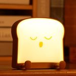 LOVERUIS Cute Toast Lamp Desk Decor Baby Toast Night Light with Sleepy Face, Bread Toaster LED Portable and Rechargeable Bedroom Bedside, Sleep Nightlight for Kids Nursery Christmas Gift (Sleeping)