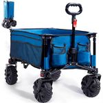 TIMBER RIDGE Beach Trolley Cart with Detachable Wide Wheels 100kg Capacity, Folding Festival Wagon for Outdoor Garden Camping Shopping, Collapsible Trolley with Adjustable Handle & Cup Holders, Blue