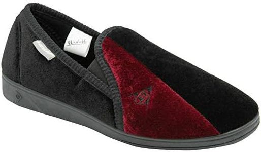 DUNLOP Duncan Mens Velour Twin Gusset Slippers (10, Black Burgundy, numeric_10)