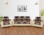 SAWNA HOMES Premium 5 Seater Velvet Chenille Printed Sofa Cover Set with Arm Covers and Coushion Covers, 3,1,1 Seater 16 Pieces Sofa Back Slip Panels,Heavy Fabric Sofa Cover, Coffee (Pack of 17)