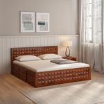 wakeup INDIA Queen Size Bed | 3-Year Warranty | Pluto Solid Sheesham Wood with Storage | Rosewood Finish | Double Cot with Zero Partner Disturbance (78x60 inches)