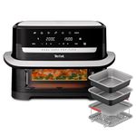 Tefal Easy Fry Flex, Digital Air fryer, Large Single Drawer with Divider & Viewing Window, 9L, EY9228G1 - Black + Tefal Air Fryer Accessory Set, 4 Piece, J701S444 - Black