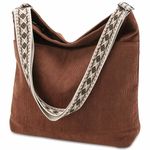 VX VONXURY,Women Hobo Bags Large Corduroy Shoulder Tote Top Zip Crossbody Purse with Adjustable Strap for School Travel,Brown