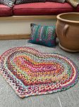 Second Nature Online Heart Shaped Braided Rug Hand Woven with Multi Colour Recycled Fabric GoodWeave Certified