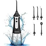 TUREWELL Water Flossing Cordless Oral Irrigator - 300ML Portable IPX7 Waterproof Water Teeth Cleaner, 3 Modes Water Cordless Pick for Teeth/Braces, 5 Water Jet Tips for Travel & Family Use（Black)