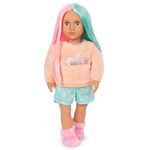 Our Generation – 18-inch Slumber Party Doll – Lifelike Open-Close Eyes – Bright Pink & Aqua Blue Hair – Fuzzy Pajama & Heart-Print Shorts Set – Pretend Play Toys for Kids Ages 3+ – Lumi