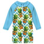 uideazone Funny Pineapple with Glasses Swimsuit for Baby Boys Long Sleeve Zipper Bathing Suits Newborn Toddler Rash Guard One Piece Sunsuit 12-18 Months