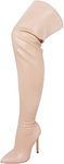 Liliana DB54 Women Pointy Toe Thigh High Single Sole Stiletto Boot, Nude-g7, 7 UK