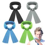 4 Pack Cooling Neck Wraps, Cooling Towels for Neck and Face, Microfiber Breathable Cloth, Neck Cooling Scarf, Long Lasting Cool, Cooling Bandana for Athletes, Cooling Rags for Summer Heat Hot Weather