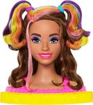 Barbie Totally Hair Styling Doll Head & 20+ Accessories, Color Reveal & Color-Change Pieces, Wavy Brown Neon Rainbow Hair