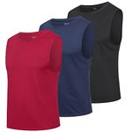 HUAKANG Men's 3 Pack Sleeveless T-Shirts Tank Top Vest Top for Men Gym Vest Quick Dry Running Vest Muscle Tops Breathable Workout Bodybuilding Training Shirts(513 Red-XL)