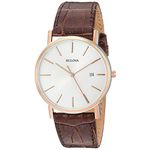 Bulova Classic Quartz Men's Watch, Stainless Steel with Brown Leather Strap, Two-Tone (Model: 98H51)