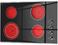 Zarbaco Electric Cooktop 30 inch 4 Burner, 6700W Built-in Radiant Electric Stove Top with Knob Control, Electric Ceramic Stove Cooktop with 11 Level Power Adjustable, 220-240V, Hard Wire