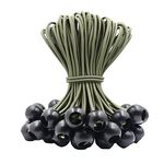 LOOGI Bungee Cord with Balls, 25Pcs 8 Inch Green Bungee Ball Cords, Heavy Duty Tarp Bungees Ties Elastic Tie Down Straps for Tarpaulin Tent Camping Pavilions Flag Marquee