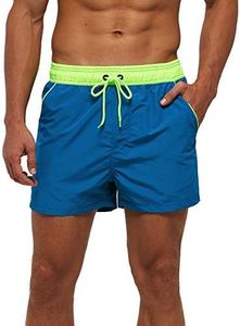 TENMET Men's Quick Dry Swim Trunks Solid Sports Board Shorts Swimsuit with Back Zipper Pockets Peacock Blue