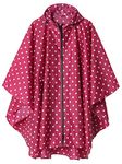 Rain Poncho Adult Waterproof Outdoor Hooded, Poncho Waterproof for Women with Zipper, Festival Ponchos Waterproof Long, Waterproof Capes Plus Size, White Dots on Rose