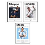 BigWig Prints Soccer Posters - Messi Poster, Ronaldo Poster, Soccer Room Decor for Boys, Soccer Room Decor, Messi and Ronaldo Poster, Soccer Wall Art, Messi Wall Art - Unframed Set of 3 (12x16”)