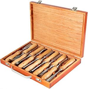 Husuper Herramientas de Torno Madera 12 Piezas para Tornear Madera Gubias con Caja de Almacenamiento Kit de Herramientas de Talla de Madera Juego de Tallas para Tornos HSS para Tornear Made