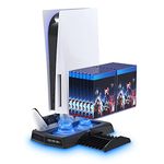 YUANHOT Tabletop Charging Station Dock With Dual Controller Charger Ports&Retractable Vertical Stand Game Storage With Cooling Fan For Ps5 Console&Playstation 5 Digital Edition&Dual Sense,USB,Black