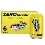 Lucozade Zero Fizzy Drink, Tropical Flavour, Sugar Free, Low Calorie, 6 Pack, 330ml Cans