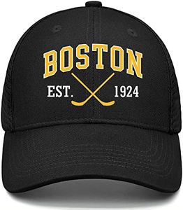 Boston Hat Mens Women Embroidered Baseball Caps Mesh Trucker Hat Youth Adjustable Snapback Black Hat Sports Fan Apparel Gifts, Black, One Size