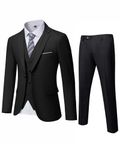 YND Men's Slim Fit 3 Piece Suit, One Button Jacket Vest Pants Set with Tie, Solid Party Wedding Dress Blazer, Tux Waistcoat and Trousers Black