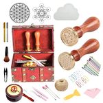 18PCS Wax Seal Stamp Kit Sacred Geometry Wax Seal Stamp Set Include Small Mini Treasure Chest Jewelry Box 2 Sealing Wax Stamp Heads Flower of Life Stamp Wax Seal for Kids